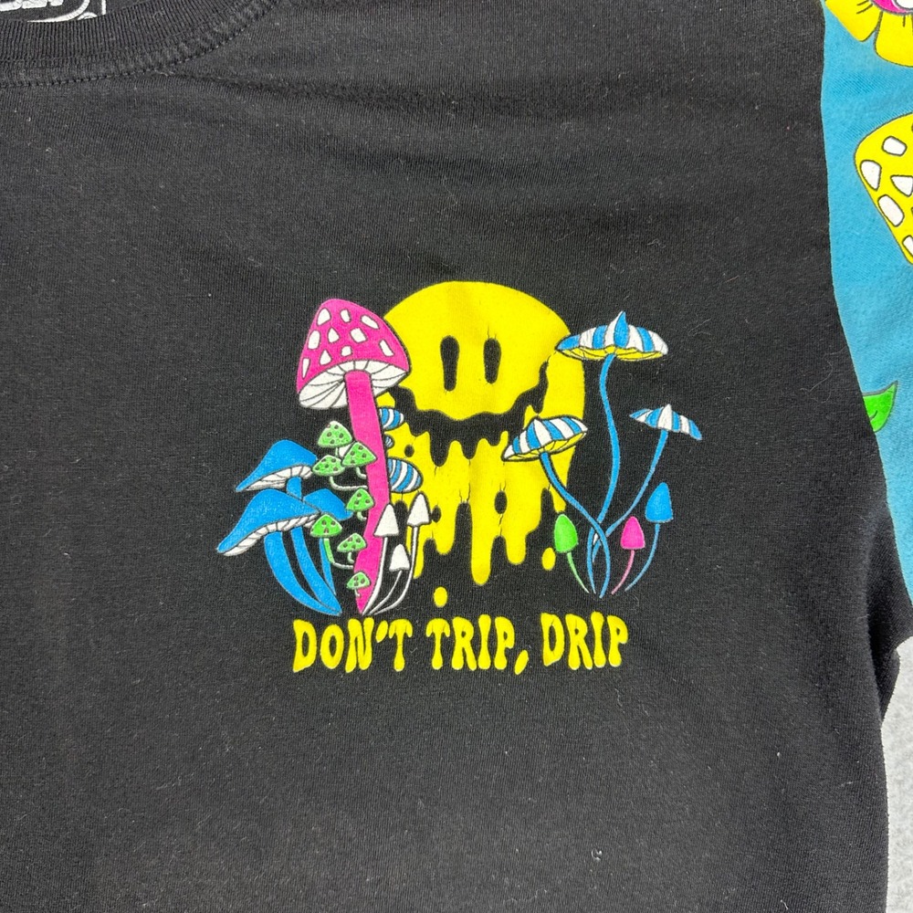 Fresh Laundry Mens Dont Trip Drip Mushroom Smiley‎ Colorblock Sleeve T-Shirt L - Picture 2 of 12